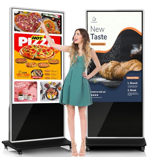 Image of 65 inch 4K LCD Touchscreen Digital Signage Display, Indoor Floor Standing Advertising Kiosk, Commercial Digital Signage Player, HDMI WiFi Bluetooth Input Auto AD Player, 4+32GB Android 14.0 Black
