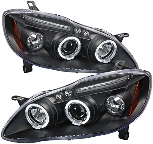 Carpartsinnovate For 03-08 Corolla CE S LE Black LED Halo Projector Headlights Driving Head Lamps