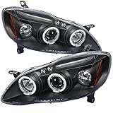 Carpartsinnovate For 03-08 Corolla CE S LE Black LED Halo Projector Headlights Driving Head Lamps