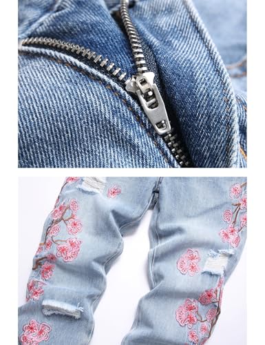 Men Sakura Embroidery Boot Cut Denim Jeans with Released Hem4