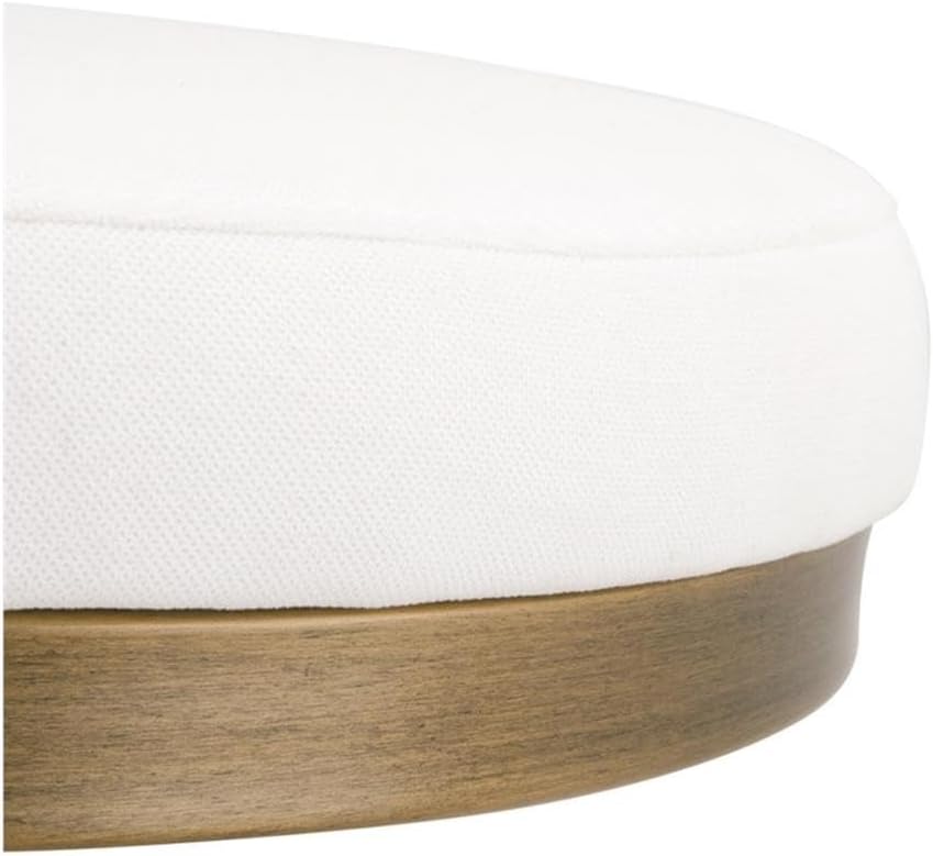 Pemberly Row 26.5" Backless Cantilever Counter Stool, White Upholstered Fabric Seat, Brushed Gold Steel Base, Semicircle Shape, Modern Minimalist Kitchen or Bar Seating, Space-Saving Design