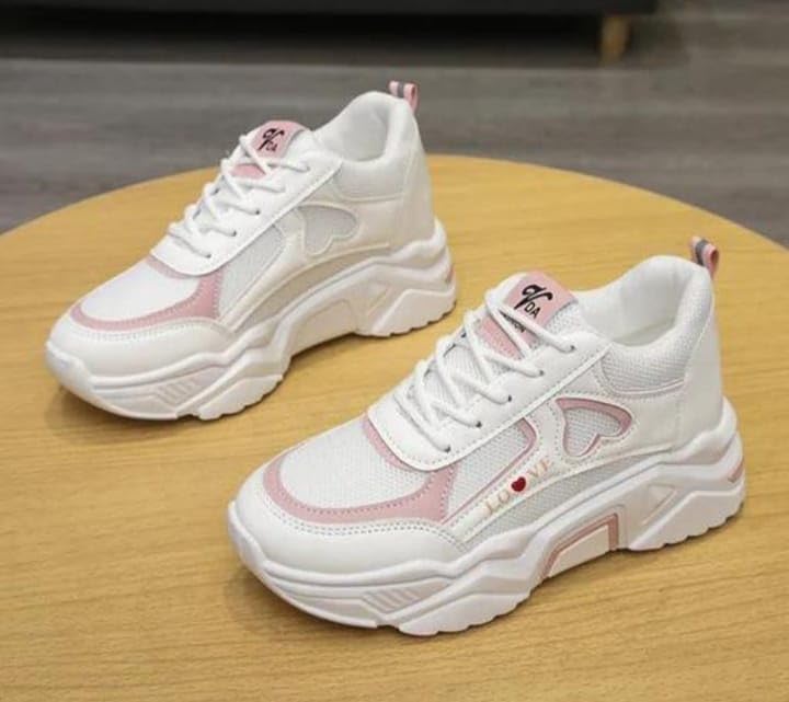 Women Chunky Sneakers Lightweight Lace-Up Casual Sports Shoes Breathable Mesh Running Walking Shoes (Pink) - NID24223