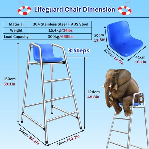 Silla de Salvavidas para Piscina, Estructura Acero Inoxidable miniatura 2