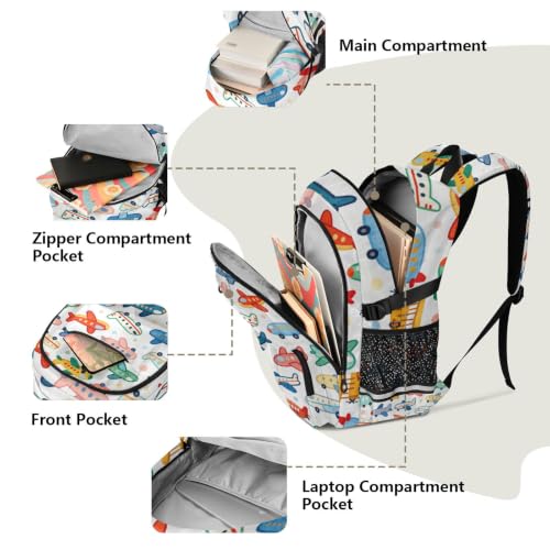 Mochila de viaje grande para universidad escuela trabajo con aviones animados 5
