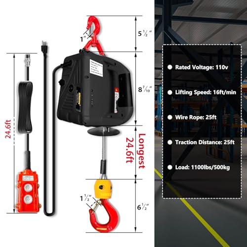 SENKEYFE Power Electric Portable Hoist Winch 1100LBS, 3 in 1 Electric Cable Hoist 110V 25 FT with Lifting Strap, Electric Hoist Lift Ceiling Winch for Lifting Towing - Thumbnail 3