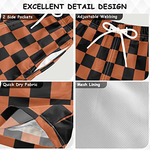 Black Orange Checkered Boys Swim Trunks Buffalo Check Plaid Toddler Beach Board Shorts Baby Summer Bathing Suit 3T3