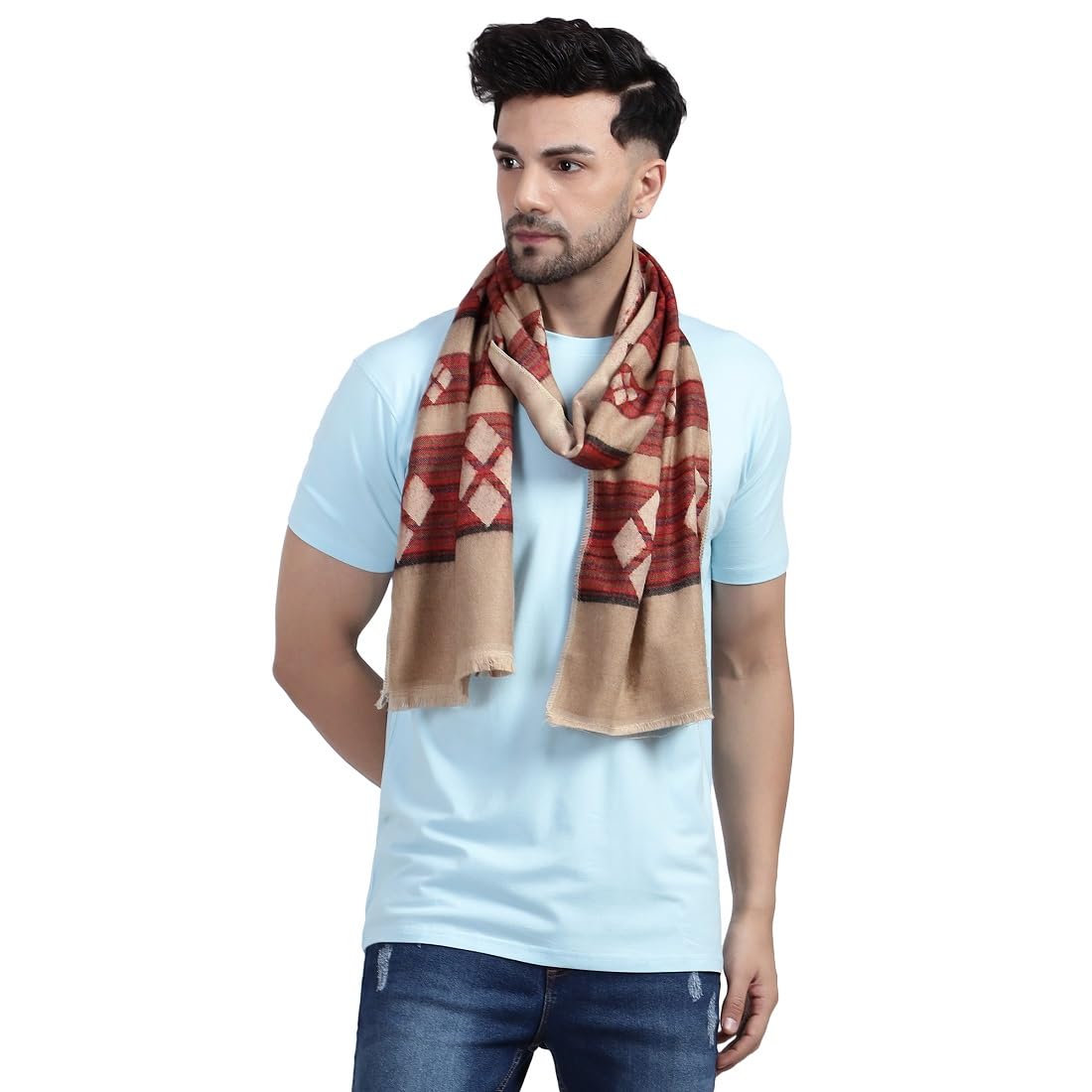 Mens Woolen Muffler, Winter Scarf Neck Wrap Diamond Pattern Stylish Muffler-image-0