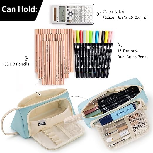 Image of EASTHILL Big Capacity Pencil Pen Case Office College School Storage High Capacity Bag Pouch Holder Box Organizer (Cotton, Zoom Sky Blue)