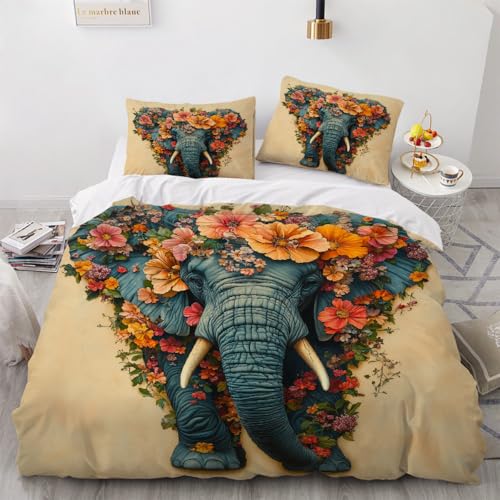 Elefante Animal Funda Nordica Cama 180/150 Juvenil,Fundas para Edredón 220x240 con Cremallera,con Funda De Almohada,3D Microfibra Juego De Ropa De Cama para Niños,B14