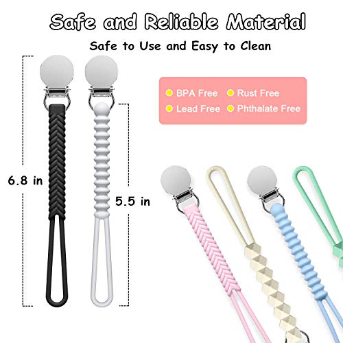 LANEYLI Pacifier Clip 100% Silicone Teether Clip Soothie Pacifier Holder for Baby Boys and Girls 2 Pack Braid Grey Black - Thumbnail 4