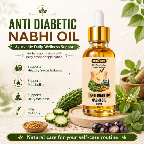 Image of Anti Diabetic Nabhi Oil for Blood Sugar Management | For Sugar Support, Control sugar Cravings | Ayurvedic Navel Therapy for Multi Benefit Oil for Daily Wellness | Nabhi Therapy for Overnight Treatment | नाभि तेल | Pack of 2 x 30ml=60ml
