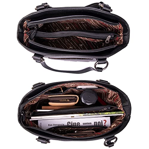 Image of Montana West Western Tooling Tote Bag with Wallet Set for Women Vintage Studded Top Handle Shoulder Handbag