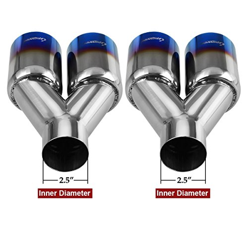 Pack of 2 Upower Dual 2.5\" Diesel Exhaust Tip 2.5 Inch Inlet 3.5\" Outlet Exhaust Tailpipe Blue Burnt 304 Polished Stainless Steel 10.5\" Long Weld-on Exhaust Tail Pipe - Thumbnail 4