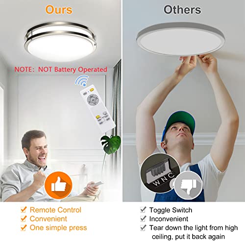 DLLT 30W Modern Dimmable LED Flush Mount Ceiling Light Fixture with Remote-13.31 Inch Round Close to Ceiling Lights for Living Room/Kitchen/Bedroom/Dining Room, 3000K-6000K 3 Light Color Changeable - Thumbnail 2