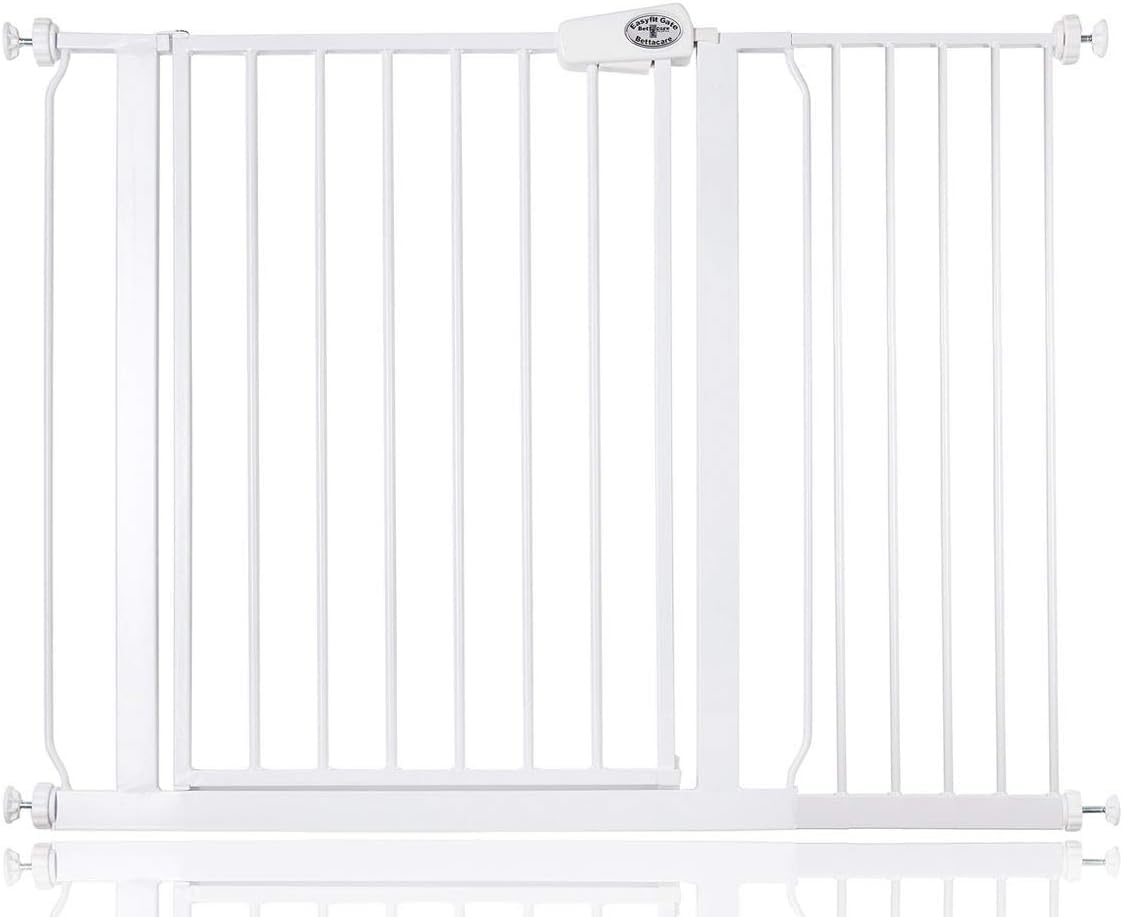 Bettacare Barrera de Seguridad Easy Fit, 107.4cm - 115.4cm, Blanco, Barrera de Presión para Escaleras, Puerta de Seguridad para Bebés para Puertas, Pasillos y Espacios, Barrera de Seguridad