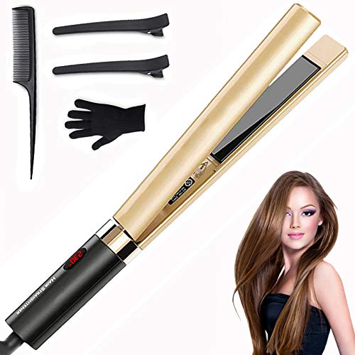 Professional Flat Iron, Hair Straightener and Curler 2 in 1, Hair Iron and Negative Ion Salon Straightener Iron with Adjustable Temperature for All Hair Types, Dual Voltage