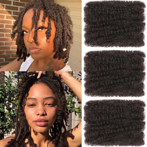 SHIHERESH 8 Inch Afro Kinky Curly Braiding Hair Bulk for Dreadlock Extensions 3 Bundles Marley Twist Hair Bulk for Micro Locs Spring Afro Twist Braids and Repair Locs (4# 30g /Pack)