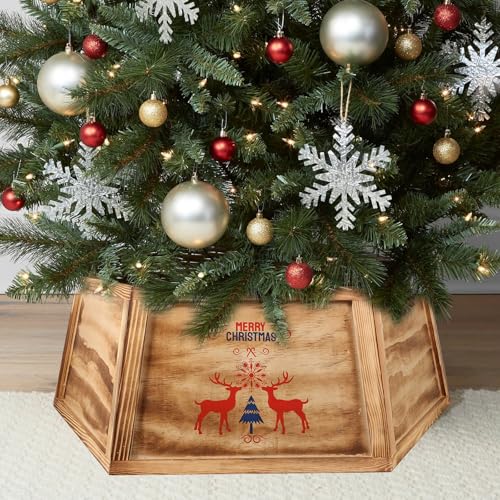 Natural Wooden Christmas Tree Base Cover - 30.7' Hexagon Skirt for Artificial Trees 4 to 8 Feet Tall