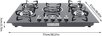 30Inch Gas Cooktop, 5 Burners Built-in Gas Stove Kitchen Cooktop Stainless Steel Electronic Pulse Ignition Thermocouple Protection LPG Convertible Propane Cooktop(5 Burners)