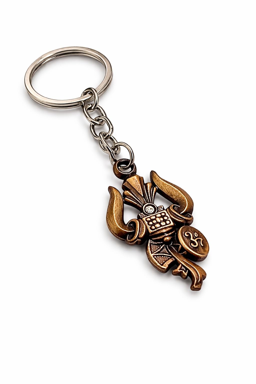 Lord Shiva Trishul Metal Keychain with Om Symbol, Antique Bronze Finish, Spiritual Hindu Religious Accessory-image-46