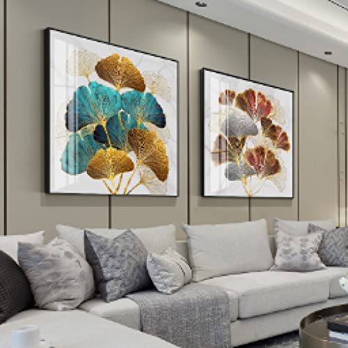 Toile ginkgo bleu nordique 50x50 cm sans cadre pour decoration murale de salon