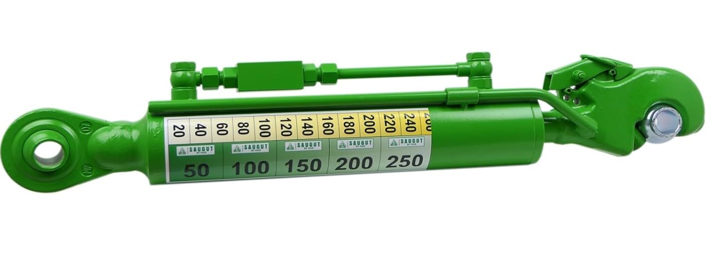 Hydraulischer Oberlenker Kat 2 mit Fanghaken und Kugelauge – 250 mm Hub, verstellbarer Toplink für Traktor Dreipunktaufnahme, robuste Ausführung für landwirtschaftliche Anbaugeräte
