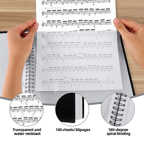 A4 Notenmappe Music Sheet Chormappe 50 Fächer/100 Seiten Chormappe A4 Musik-Ordner Notenblätter Mappe Kunststoff Konzert-Chorfolder Musik Ordnungsmappe für Musiker und Band Music Note