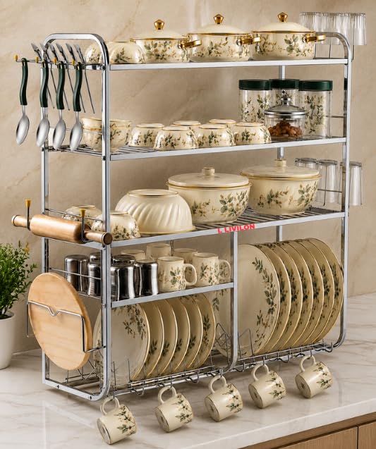 L LIVILON Wall Mount Kitchen Utensils Dish Rack Stainless Steel Utensil Rack/Stand Dish Stand/Holder Utensils Rack with Plate, Bowl & Cutlery Stand (3...