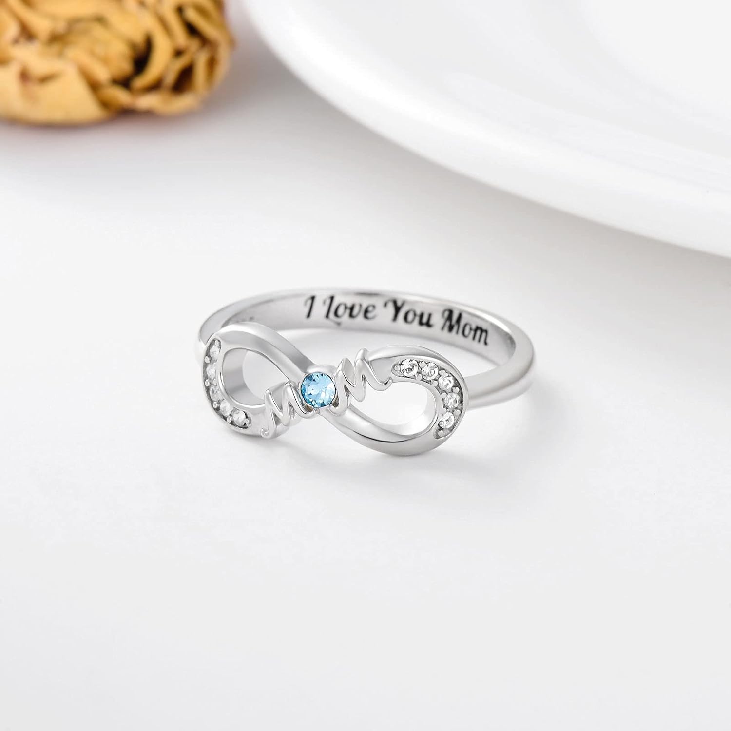 Mothers Day Gift Mom Ring Sterling Silver Infinity Mother Ring with Crystal Gift for Women Mother Grandmother Mother’s Day Gift - Image 3