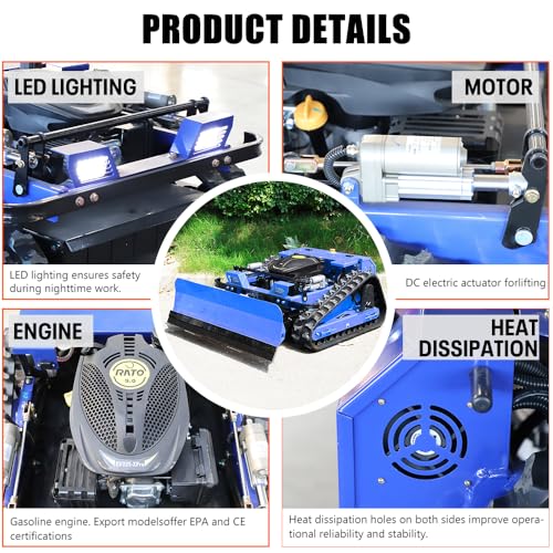 Image of Infront Remote Control Lawn Mower with Snow Plow, Crawler Track All-Terrain System, Hybrid Oil-Electric Power for Steep Slopes and Large Lawns, Adjustable Cutting Height
