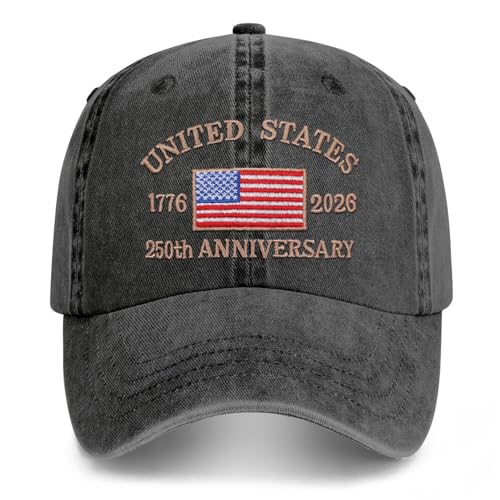 250 Anniversary USA Hat 1776-2026 United States 250th Hats America Patriotic Baseball Cap for Men Women Embroidered Black