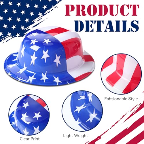 Image of Shyyween American Flag Plastic Hats Patriotic 4th of July USA Party Accessories Red White and Blue Hats for Independence Day