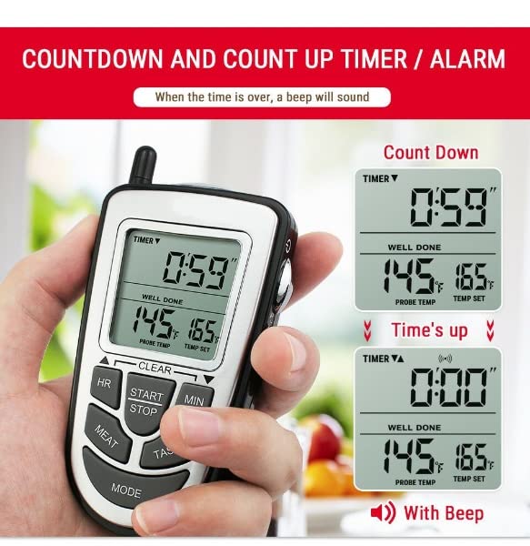 review 300 FT Wireless Meat Thermometer - 1 Probes Digital Meat Thermometer - Digital Thermometer for Cooking - Wireless Meat Thermometer for Grilling and Smoking - Grill Thermometer for Outside Grill