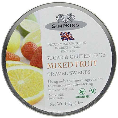 Simpkins Sugar Free Mixed Fruit Travel Sweets 175g Tin (Pack of 3)