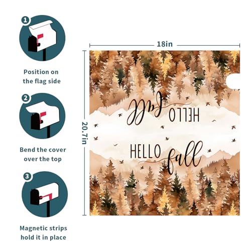 Image of Autumn Fall Trees Magnetic Mailbox Cover Magnetic Standard Size 18 inchx21 inch Hello Fall Mailwraps Seasonal Forest Mail Box Post Protector Letter Box Home Decor for Garden Yard Outdoor Outside