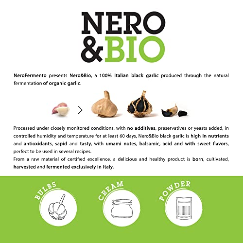 NERO FERMENTO NB Organischer schwarzer Knoblauch 50 gr (2 Zwiebeln), Made in Italy, ohne Konservierungsstoffe, ideal roh auf Salaten oder kalten Nudeln