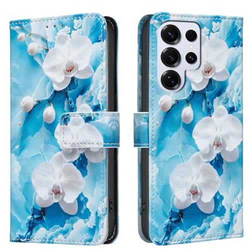 Étui iPhone 7 Plus / 8 Plus fleur bleue Housse cuir premium magnétique