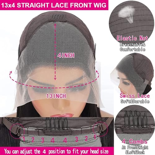 Image of 13x4 Lace Front Wigs Human Hair Pre Plucked with Baby Hair 150% Density Straight Brazilian Virgin Frontal Wigs Human Hair 13x4 Glueless HD Lace Closure Human Hair Wigs for Black Women(20 Inch)