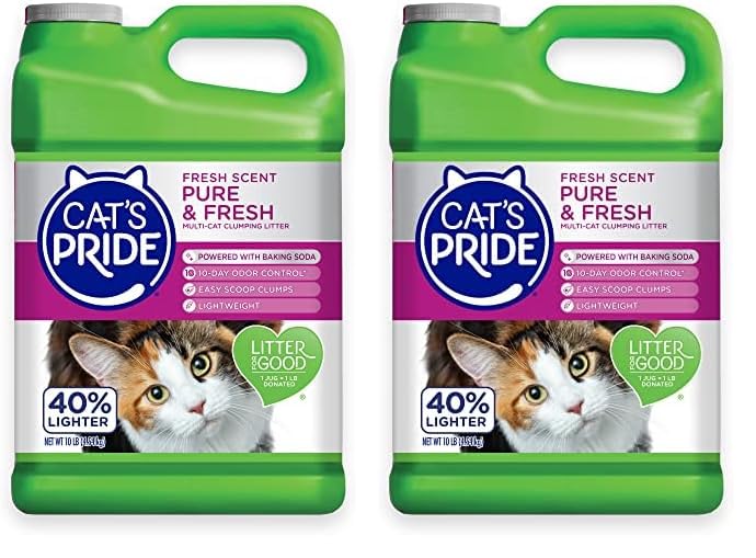 Cat's Pride Premium Lightweight Clumping Litter: Pure & Fresh - 10 Days of Odor Control - Multi-Cat, Scented, 10 lbs x 2