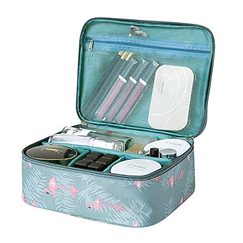 Travel Makeup Bag Waterproof Cosmetic Organizer Multifunctional Case with Compartments Toiletry Bag for Women (Flamingo)