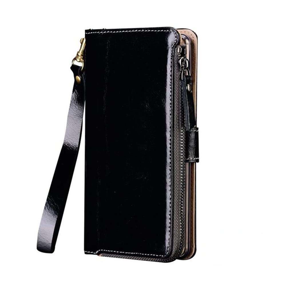 Leather Case for iPhone 12 Mini 13 Pro Max xr xs 11 Pro max X 6S 6 7 8 Plus SE 2020 Wallet Stand Holder Phone Bag Zipper,01,Black,iPhone 13(6.1)