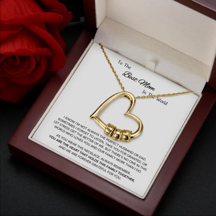 The Heart of the Family Necklace with LED Gift Box, Family's Love Engraved Pendant, Personalized Custom Name Beaded Heart Necklaces for Women Birthday4