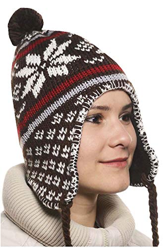 Chullo Chullu Peruanische Mütze mit Bommel, Unisex, Braun 3,...