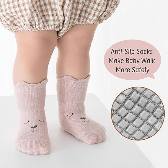ZINLEY Baby Anti-Slip Cartoon Socks for Boys & Girls | Soft Cotton Non-Skid Socks with Grips for Infants & Toddlers | Breathable, Stretchable, Cute Animal Printed Baby Footwear (Rebbit Socks) 4