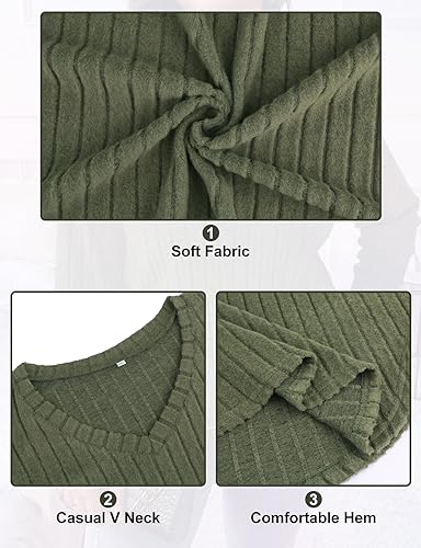 Image of Koscacy Women Plus Size Casual Knit Sweater V Neck Solid Color Tops Lightweight Long Sleeve Blouses
