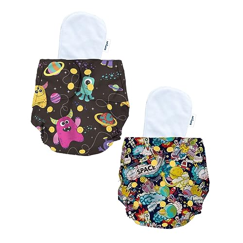 Image of Bumtum Baby Diaper | 0-3 Yrs Baby Freesize | Pack of 2, New Born, Cloth Diaper, Waterproof Reusable Diaper, 5hrs Absorbency, Washable, Cotton Soaker, Extra Soft (Space Old & Wonderland)
