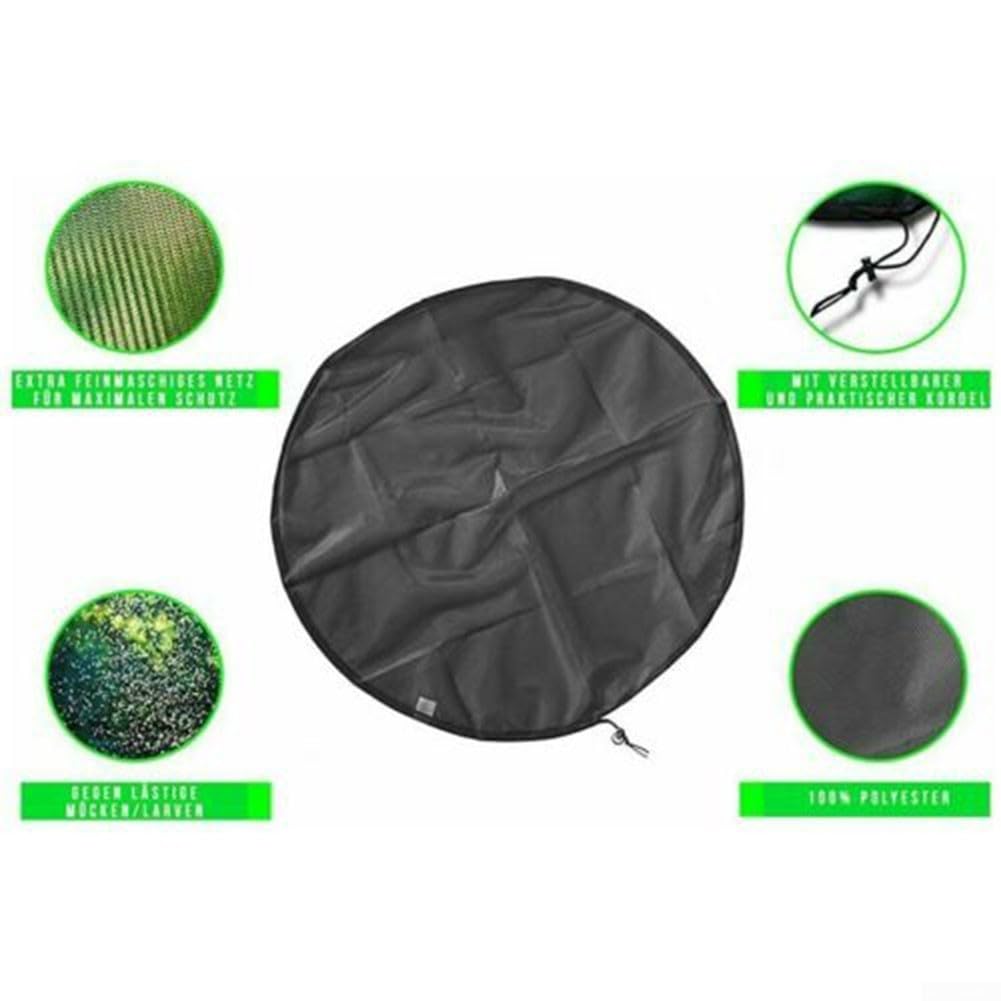 Red de protección contra la lluvia para jardín, material de polietileno fino, diseñada para cubos colectores de agua al aire libre de menos de 80 cm de diámetro, cierre de cordón, impermeable y