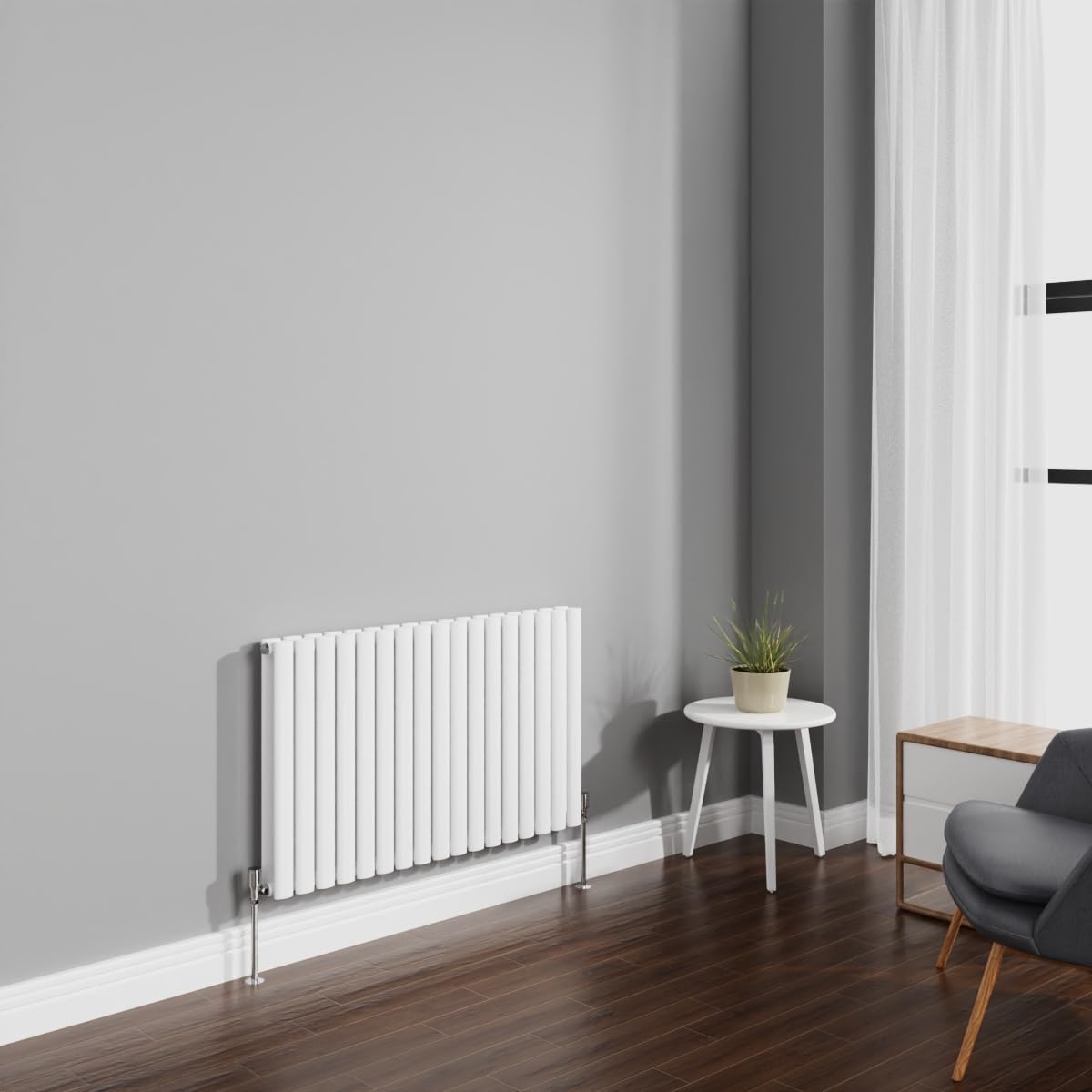 NRG 600x1003mm Gloss White Radiator Horizontal Oval Panel Bathroom Designer Double Rad Central Heating โ image 1