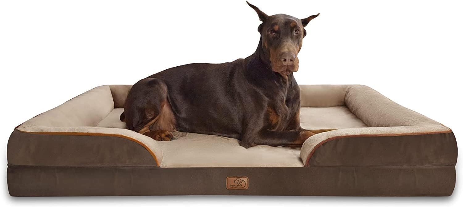 Bedsure Sofá Perro Ortopédica Extra Grande - Cama Perro Viscoelastica y Lavable, Colchon Perro con Funda Desenfundable y Forro Impermeable, Marrón, XXL