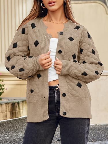 Saodimallsu Womens Chunky Cardigans Button Down Long Sleeve Open Front Plaid Knit Loose Fall Sweater Coats4